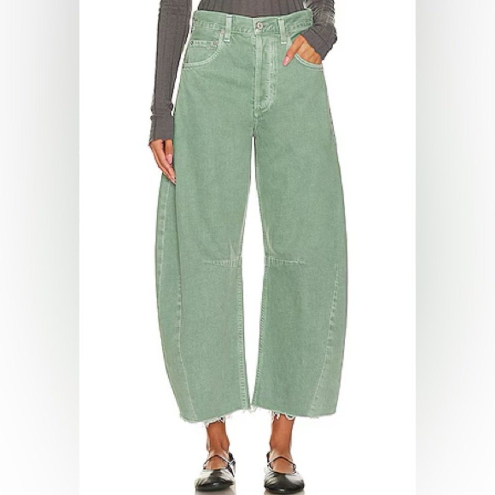 citizens of humanity horseshoe barrel leg jeans in green nova 27